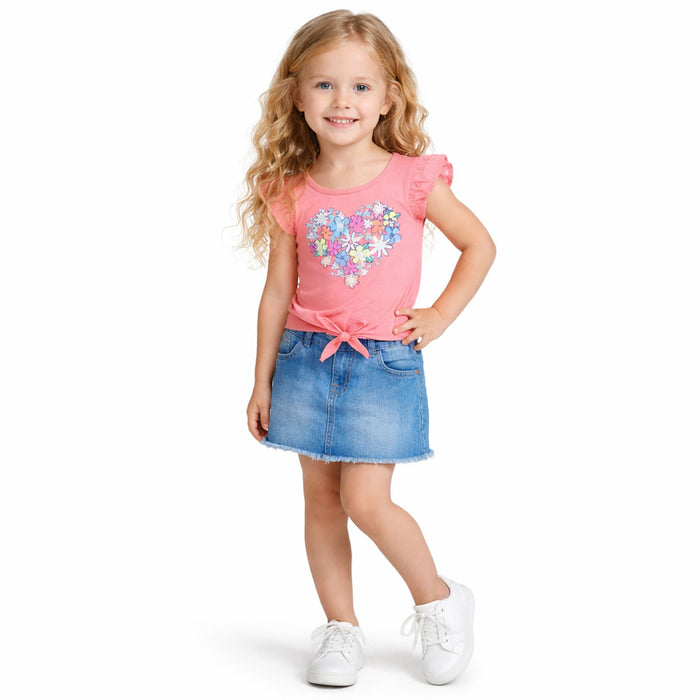 FS Girl Peach Color Flowers Printed Top