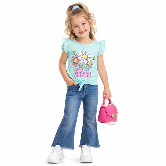 FS Girl Sea Green Honeybee Embroidery Top