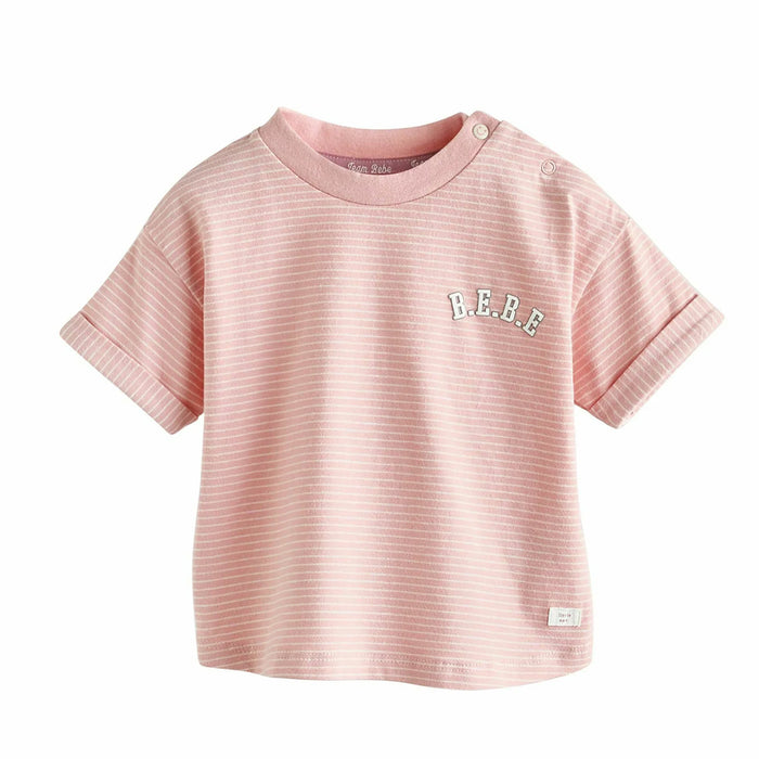 NXT Pink Stripe Baby Girl Short Sleeves B.E.B.E Printed T-Shirt
