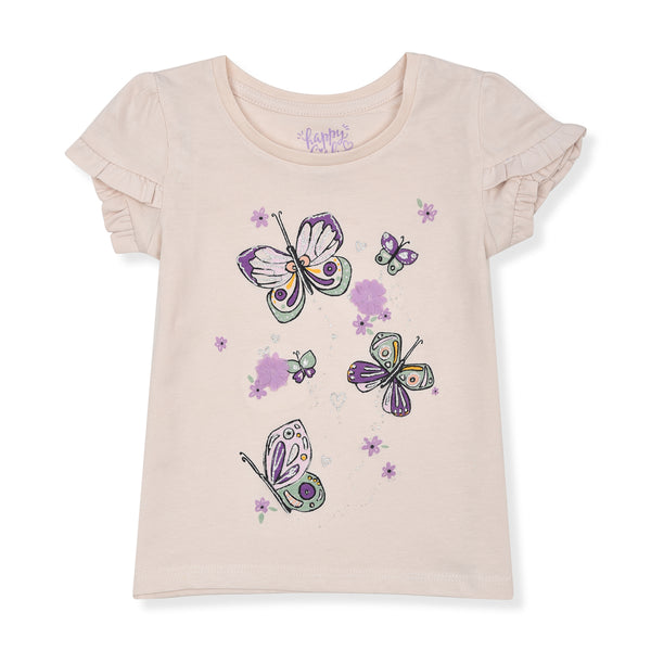 Girl Off White Glitterish Butterfly Design T-Shirt