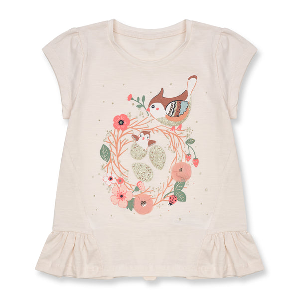 CA Girl Off White Sparrow Print Top