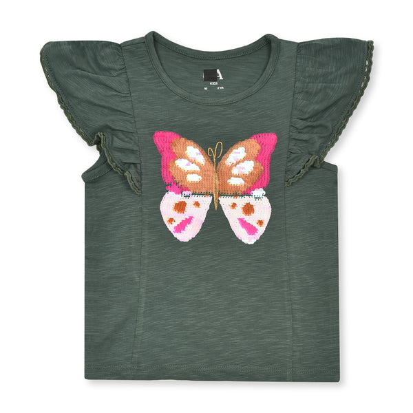 Girl Green Butterfly Sequence Top