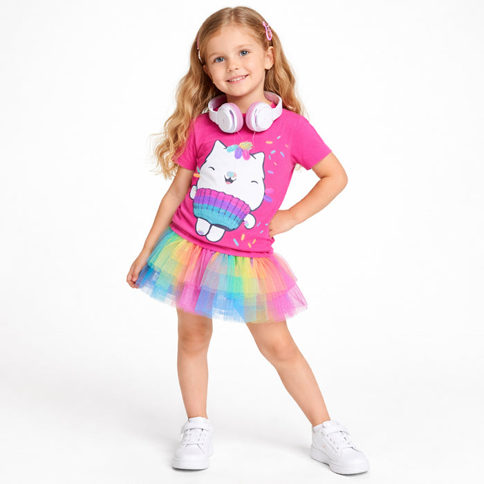 Girl Pink Cat Sequence T-Shirt