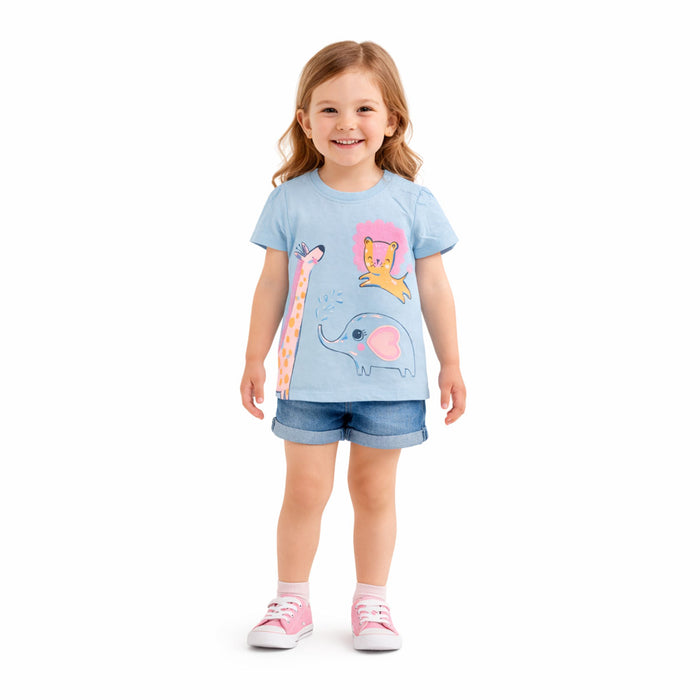 SC Girl Sky Blue Animals Printed T-Shirt