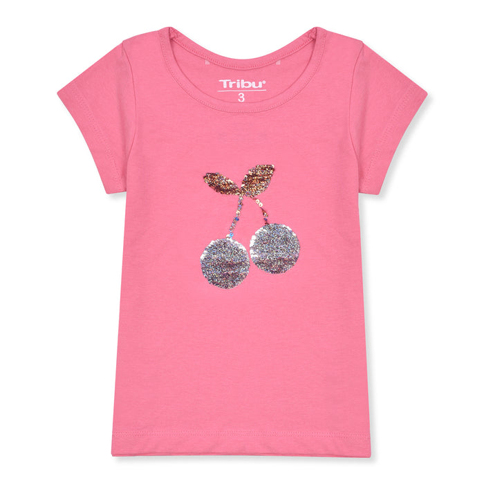 TRB Girl Baby Pink Charry Sequence T-Shirt