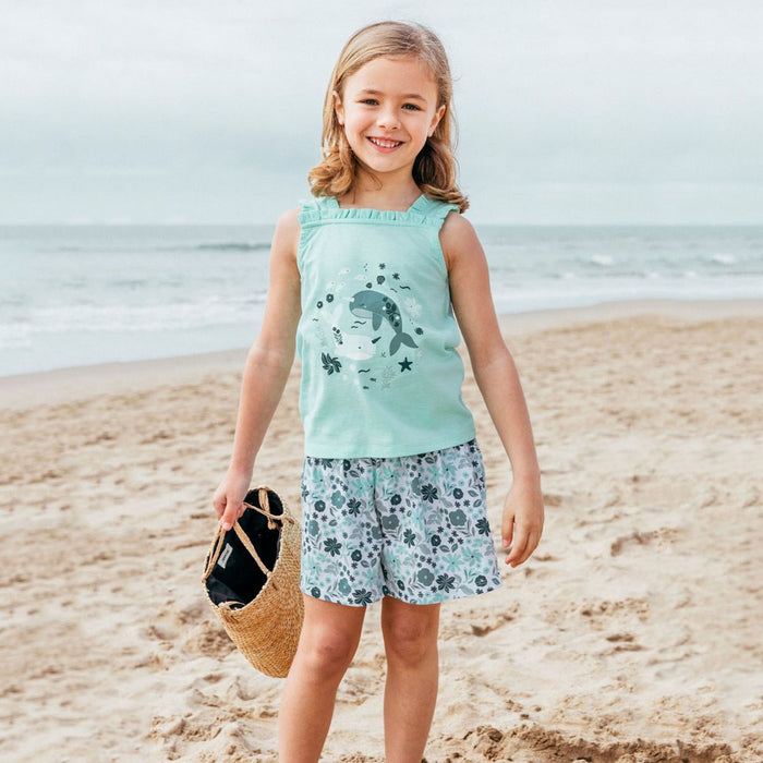 SM Girl Sea Green Sea Animals Printed Top