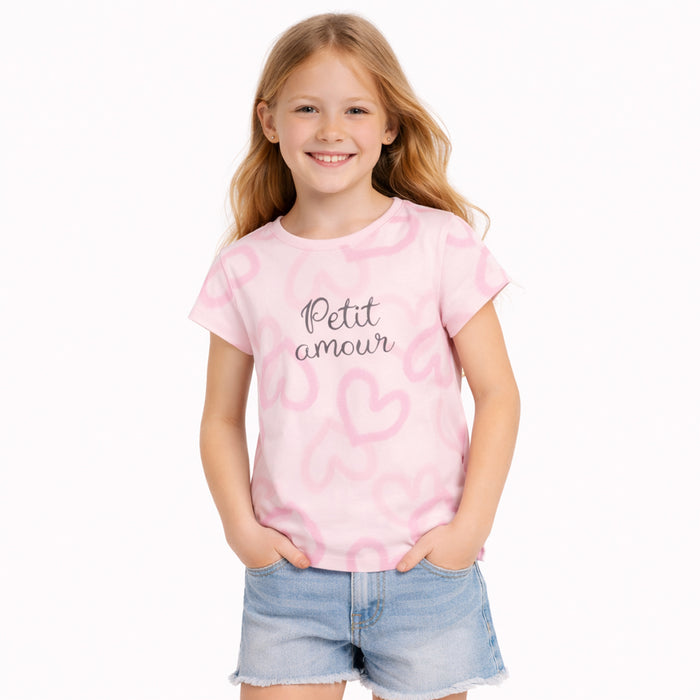 KIDS Girl Pink Heart Petit Amourt Printed Shirt