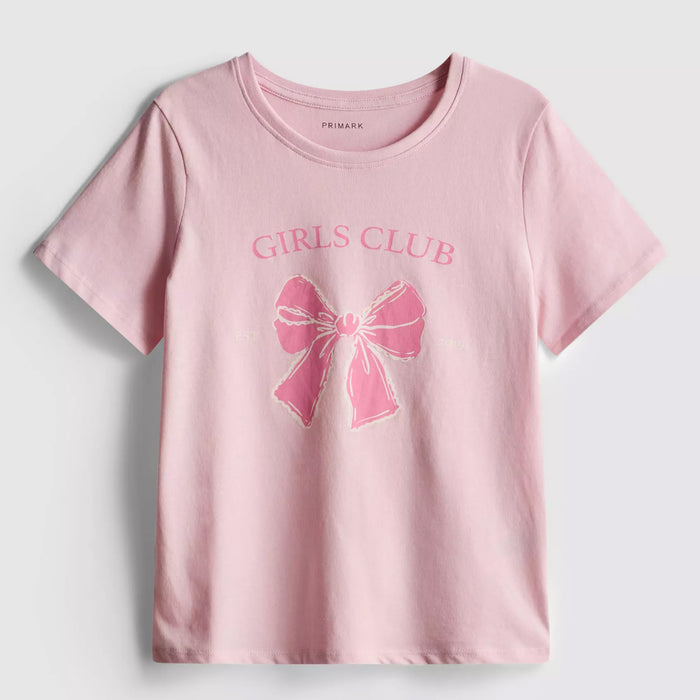 PRM Girl Bow Printed Baby Pink T-Shirt