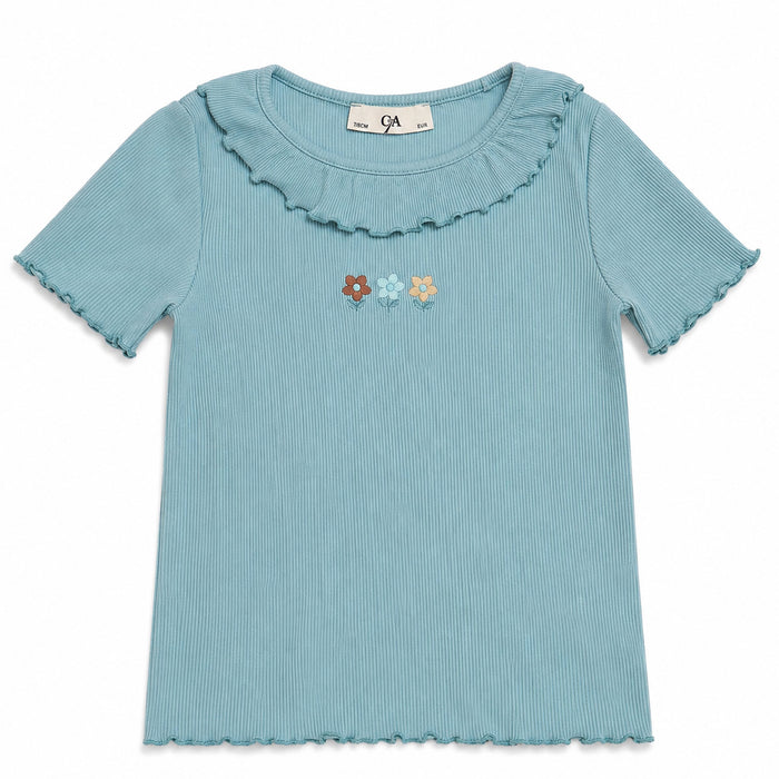 CA Girl See Green Flower Embroiedry Thermal Top