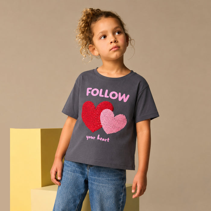 Pep Kids Girls Reversible Sequence Full Sleeves T-Shirt
