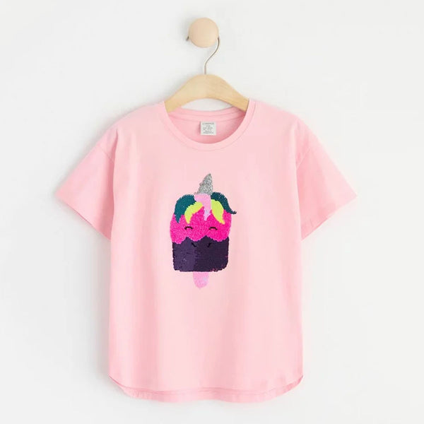 LDX Girls Light Pink Baggie Reversible Sequence T-Shirt