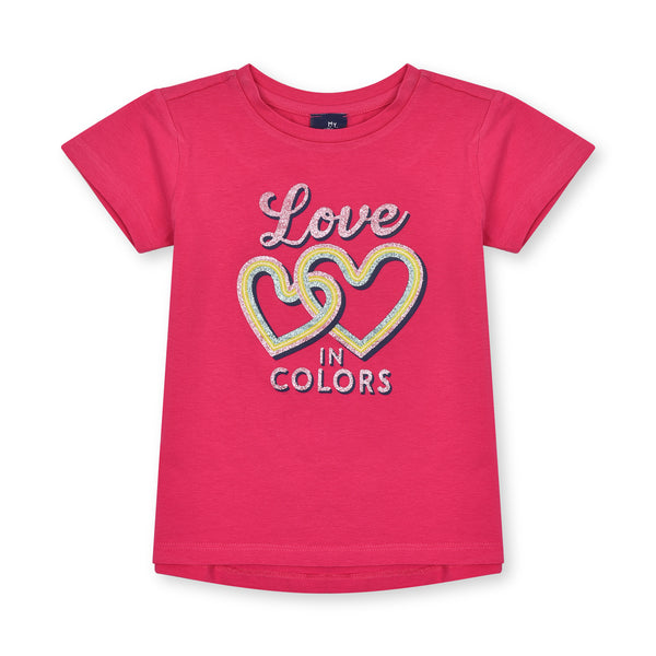 Girl Pink Love Heart Glitter Print T-Shirt