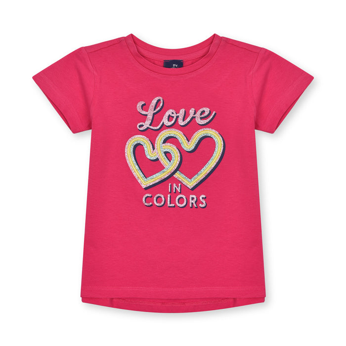 Girl Pink Love Heart Glitter Printed T-Shirt