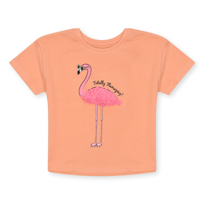 Girl Orange Flamingo Printed T-Shirt