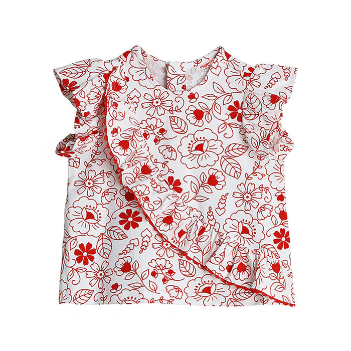 OM Girls White Flower Printed Top