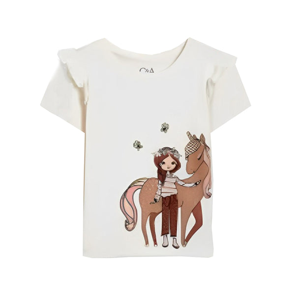 CA Girl Off White Glitterish Unicorn Print T-Shirt