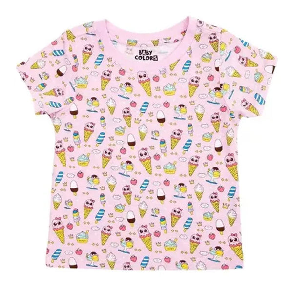 BABY COLORS Pink Ice-cream Printed T-Shirt