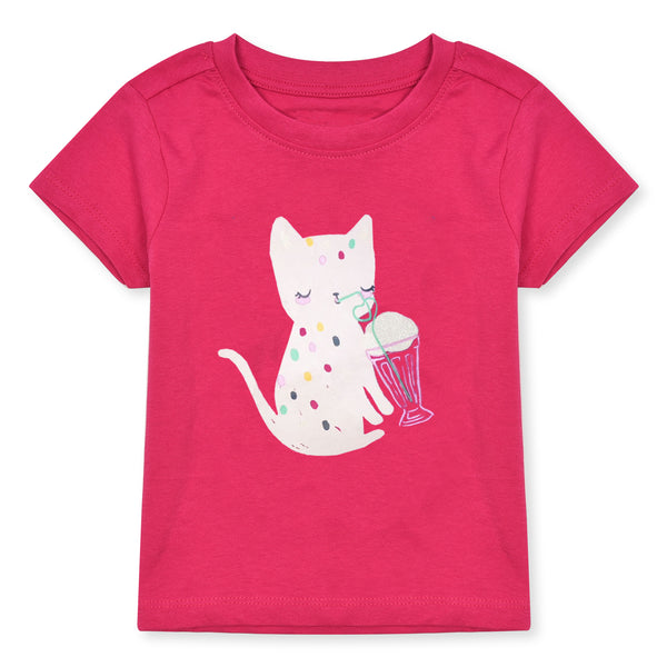MILK Girl Cat Printed T Pink T-Shirt