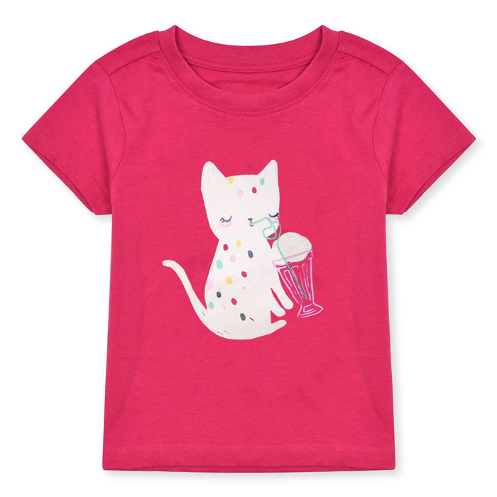 MILK Girl Cat Printed T Pink T-Shirt