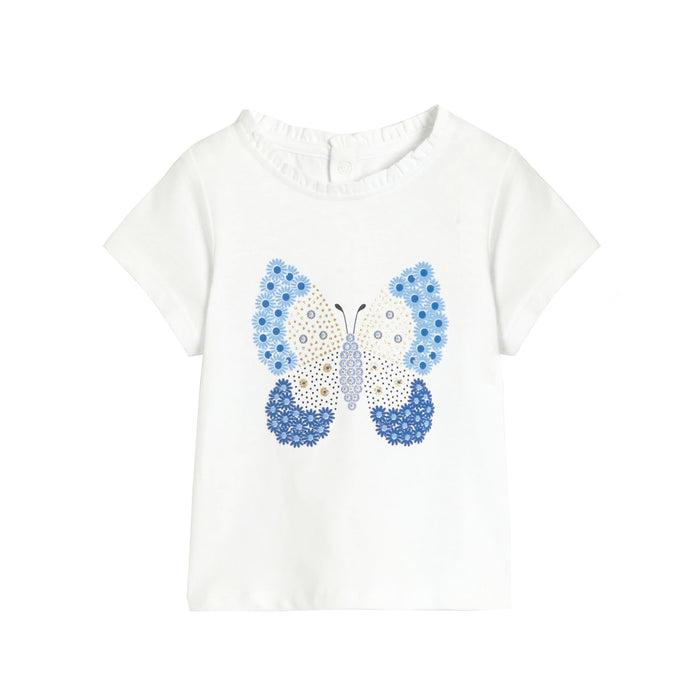 OB Girl White Glittery Butterfly Printed T-Shirt