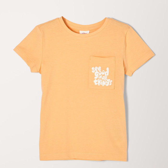 SOliver Half Sleeves Soft Cotton Jersey Orange T-Shirt With Front Pocket