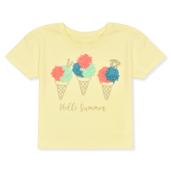 Girl Yellow Glitter Ice Cream Print T-Shirt