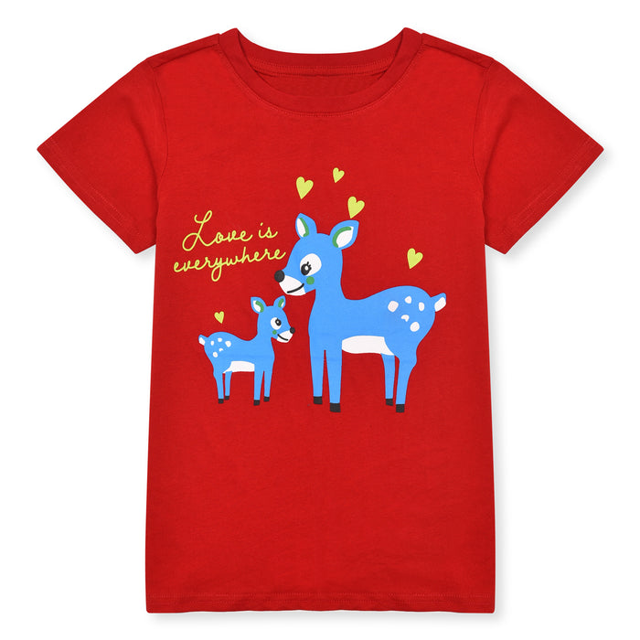 DOPO DOPO Girl Red Deer Printed T-Shirt