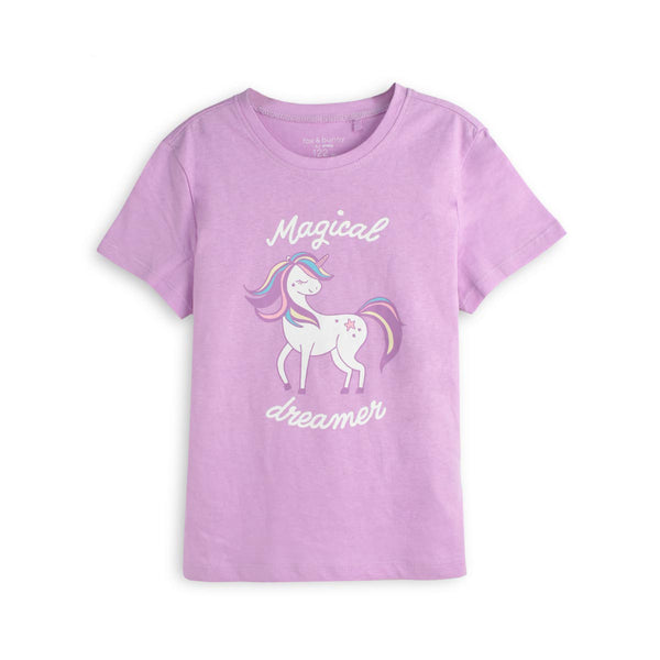 SIN SAY Girl Purple Unicorn Print T-Shirt