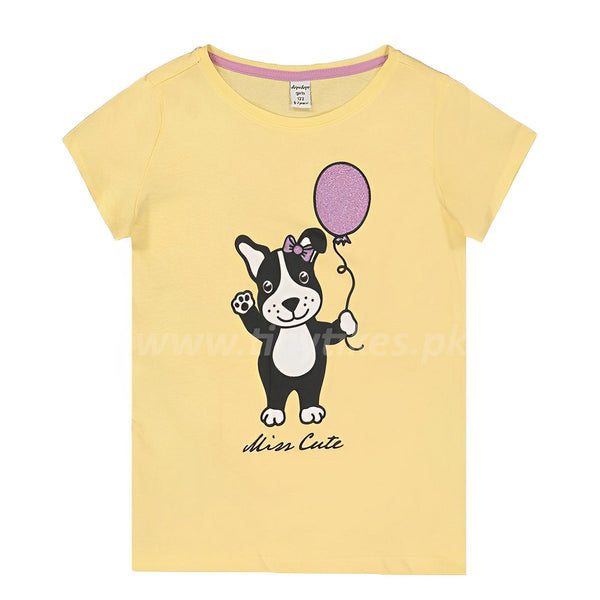 DOPO DOPO Yellow Organic Cotton Half Sleeves T-Shirt With Miss Cute - TinyTikes.pk