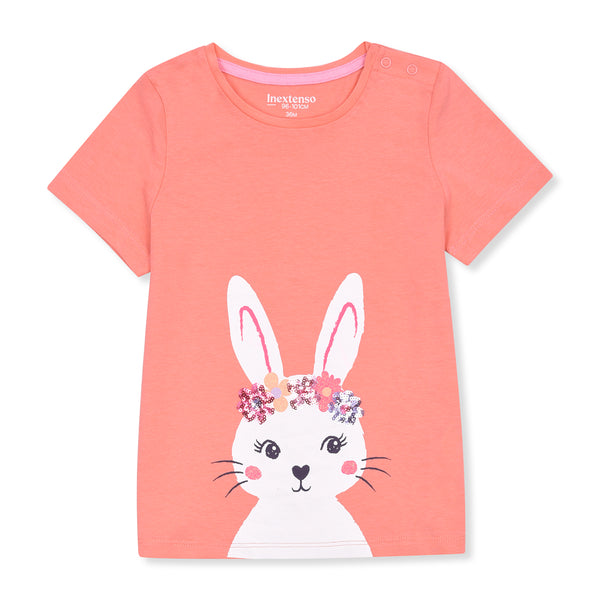 IN EX Girl Peach Rabbit Print T-Shirt