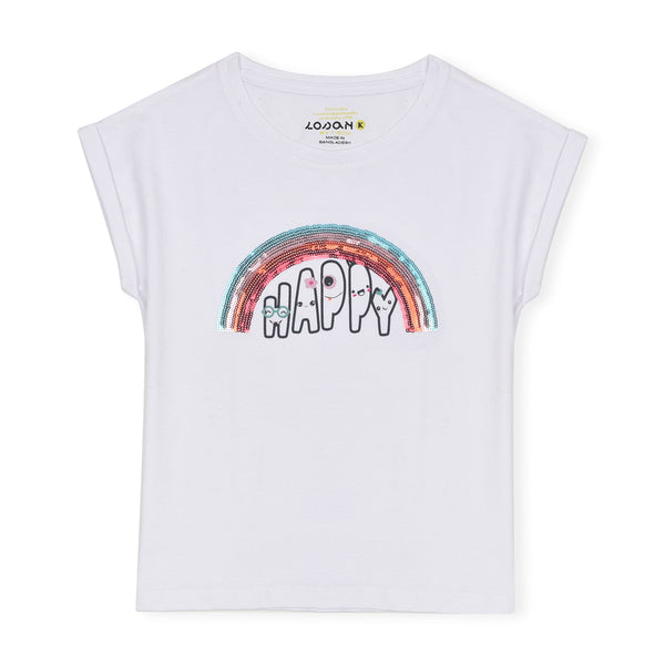 LOS AN Soft Cotton Jersey White With Rainbow Patch T-Shirt