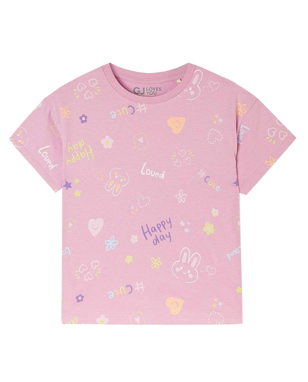 Girl T Pink Color Happy Day Print T-Shirt