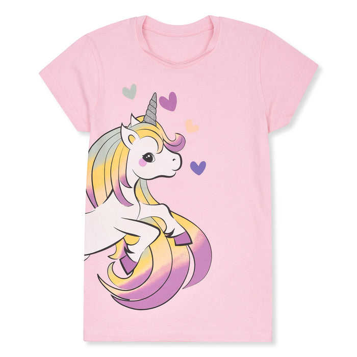 Girl T Pink Unicorn Print T-Shirt