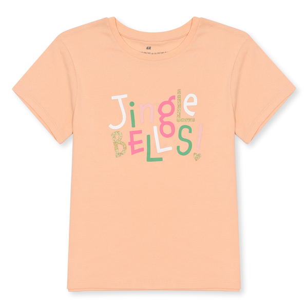 HM Girl Peach  Jingle Bellsi Printed T-Shirt