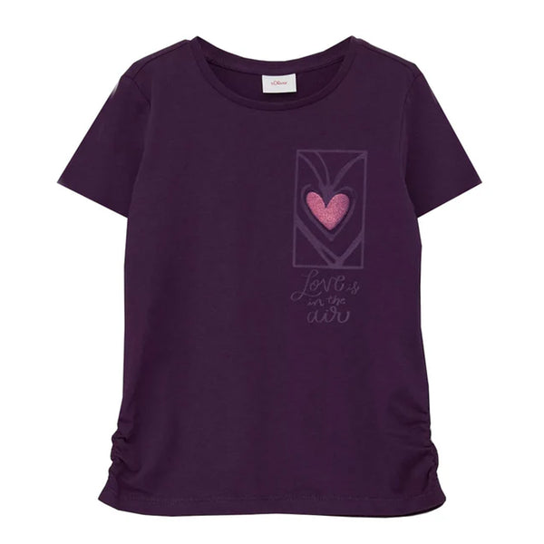 SOLIVER Girl Glittery Heart Printed Purple T-Shirt