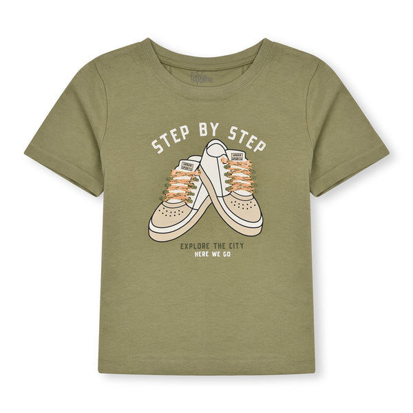 TPL Olive Green T-shirt Shoes Print With Lases Embroidery