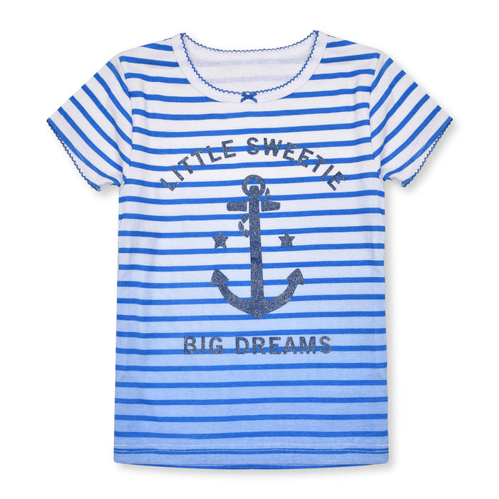 CAR TERS Girl Blue And White Lining Glitter Little Sweetie Print Long T-Shirt