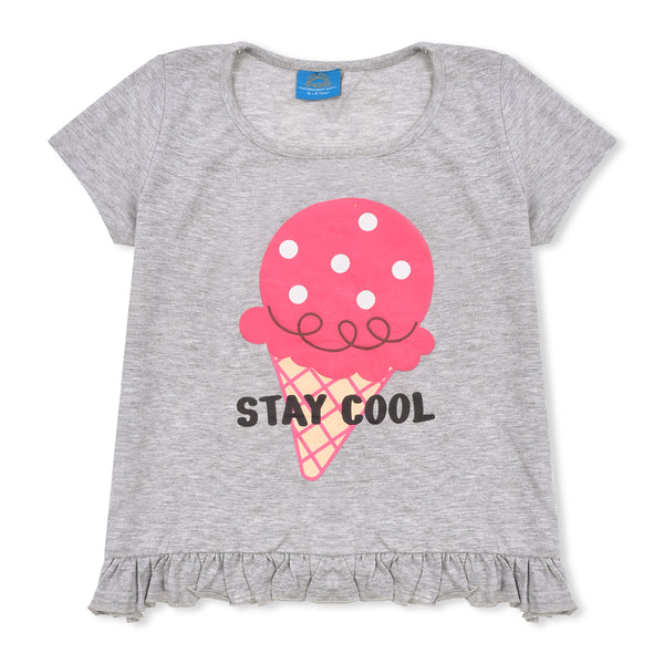Girl Grey Color Ice Cream Print T-Shirt