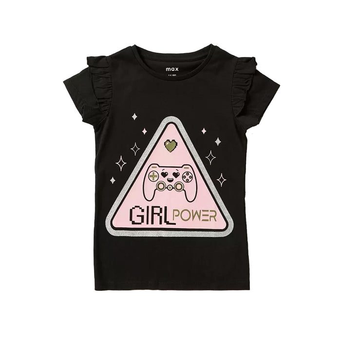 MX Girl Black Color Gaming Remote Print T-Shirt
