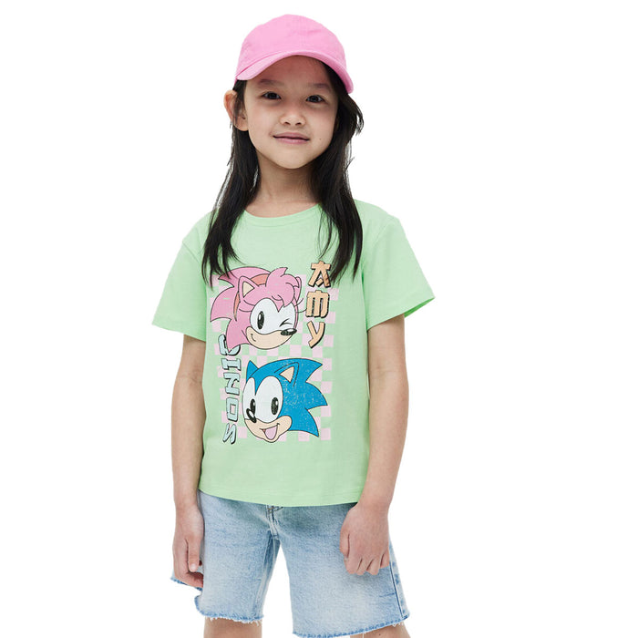 HM Girl Green Parrot Sonic Printed T-Shirt