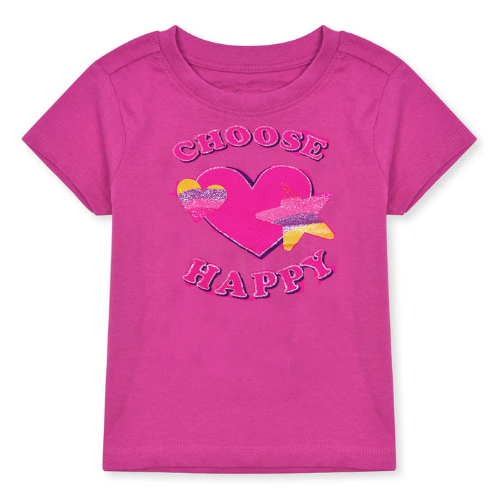 Girl Pink Love Glitter Heart Printed T-Shirt