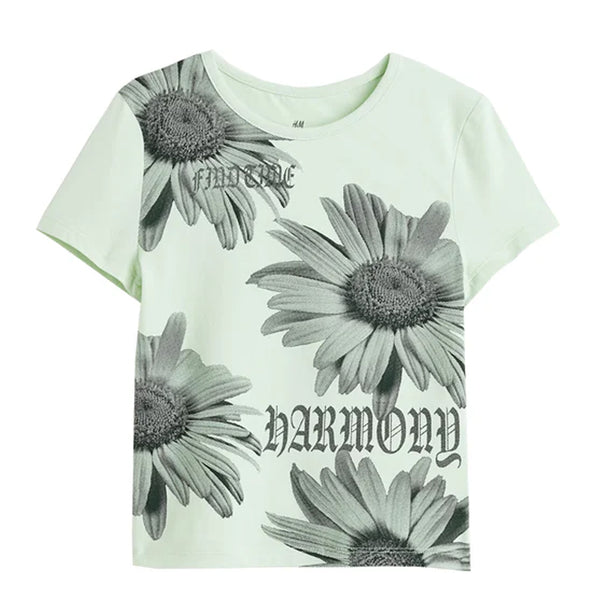HM Girl Green Sun Flower Printed Baggy Shirt