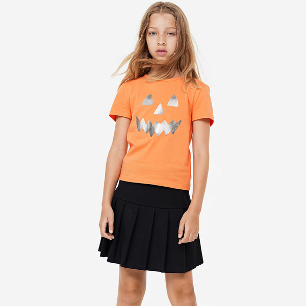 HM Orange Halloween Pumpkin Face Printed T-Shirt