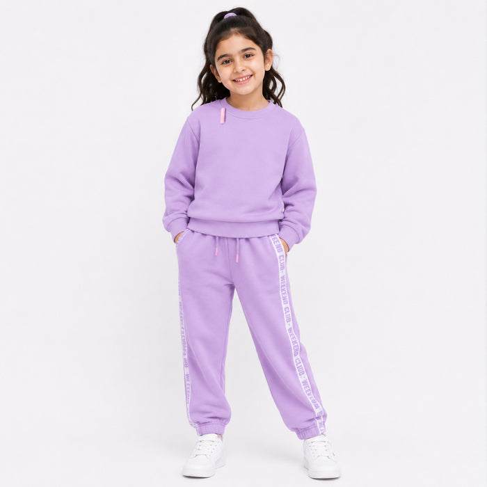 Girl Purple With Side Printed  Inner Fleece Trouser