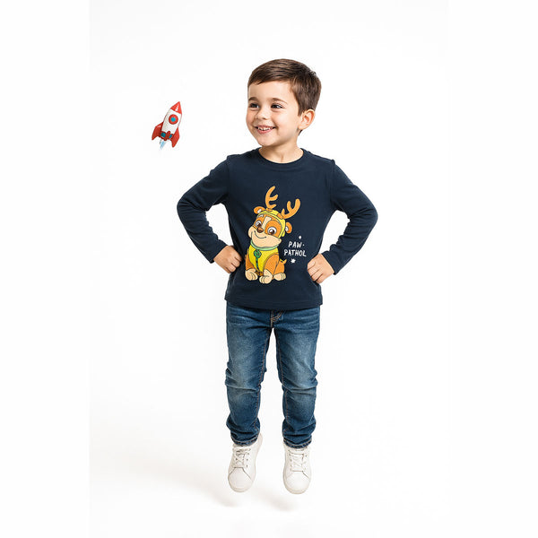 NICK Boy Navy Blue Paw Patrol Character Printed Full Sleeves Shirt