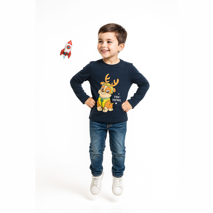 NICK Boy Navy Blue Paw Patrol Character Printed Full Sleeves Shirt