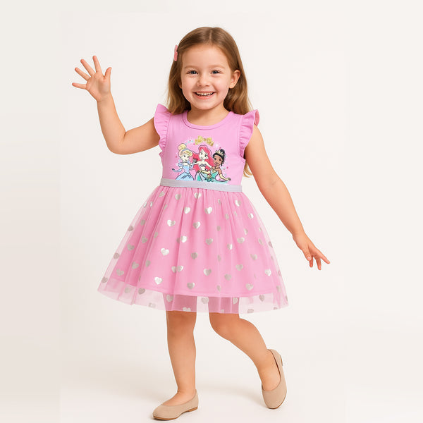 DSN Light Pink With Heart Glitterish Net Frock