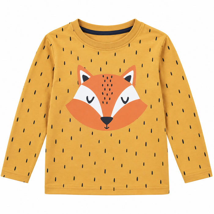 Boy Mustered Black Doted Fox Face Printed T-shirt