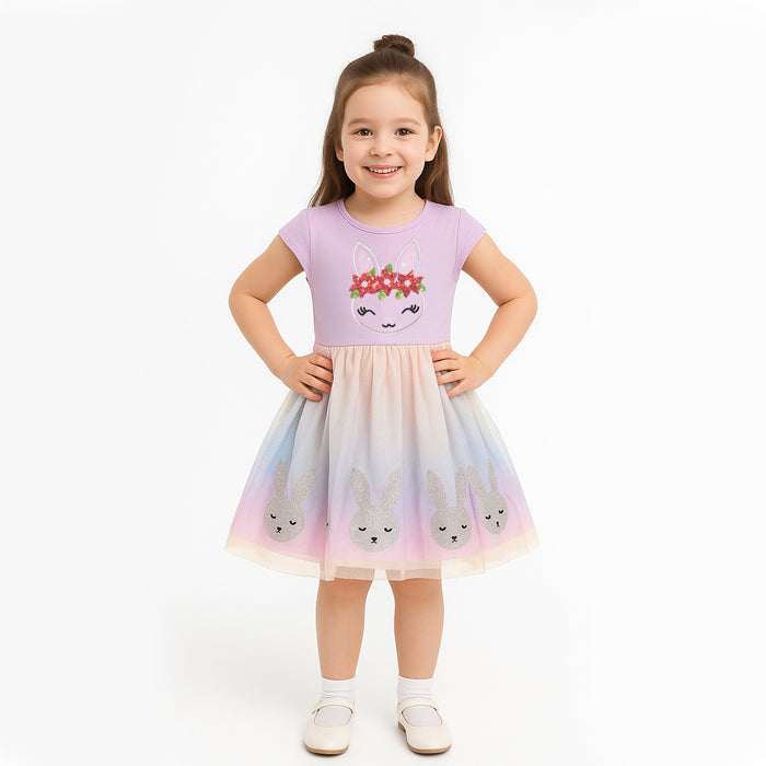 Girl Purple Color Glitter Rabbit Fancy Frock