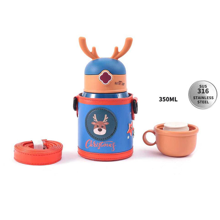 Reindeer Horns printed sipper Stainless Steel 2in1 Water Bottle